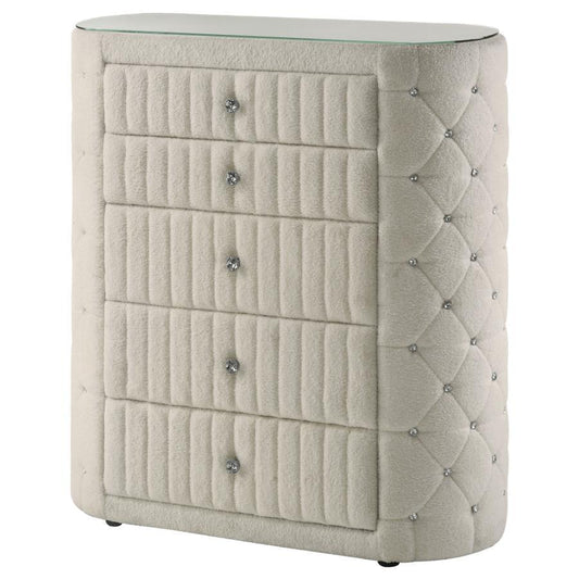 Sonya - 5-Drawer Upholstered Bedroom Chest Of Drawers - Ivory