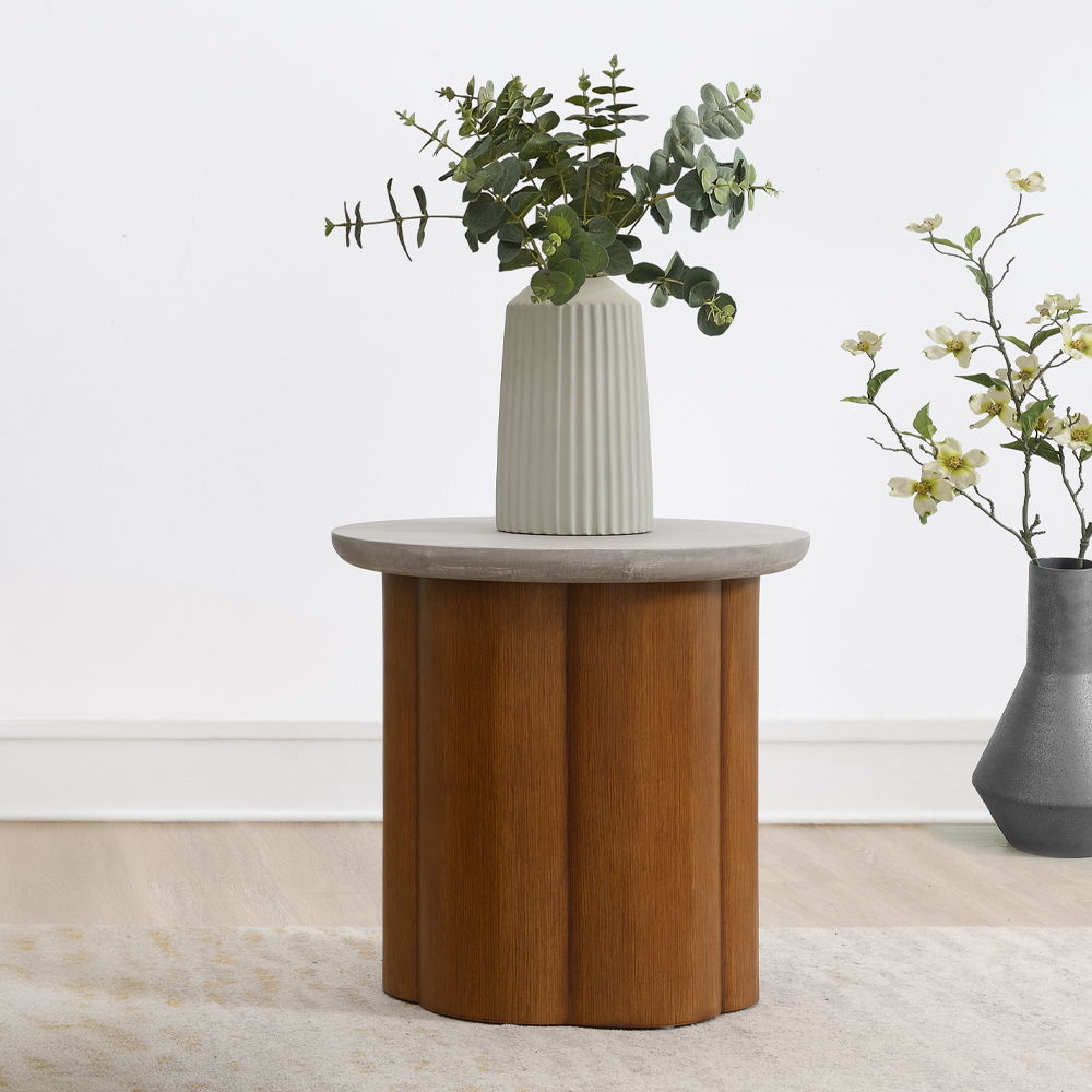 Evelyn - End Table - Faux Concrete Top & Walnut Finish
