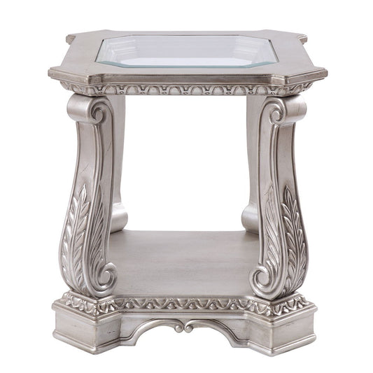 Northville - End Table - Clear Glass & Antique Silver