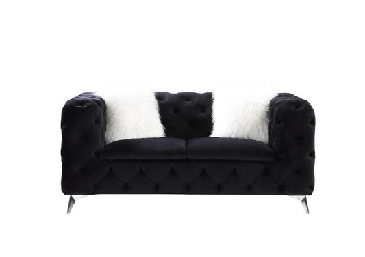 Phifina - Loveseat With 2 Pillows - Black Velvet