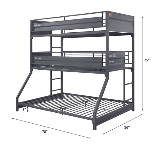 Cargo - Twin Over Twin Over Full Bunk Bed - Gunmetal