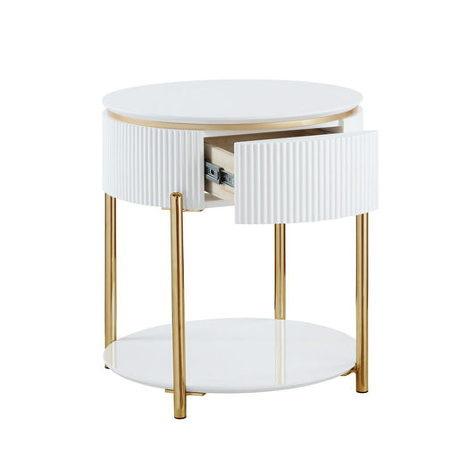 Daveigh - End Table - White High Gloss & Gold