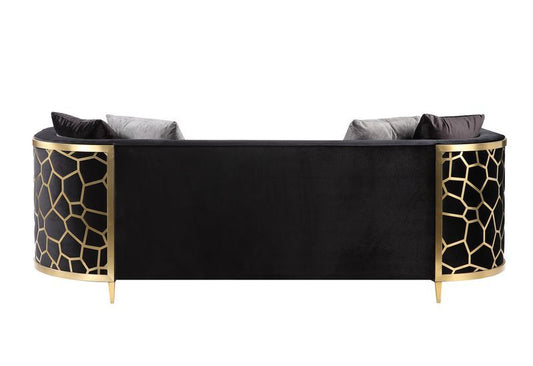 Fergal - Sofa With 4 Pillows - Black Velvet & Gold