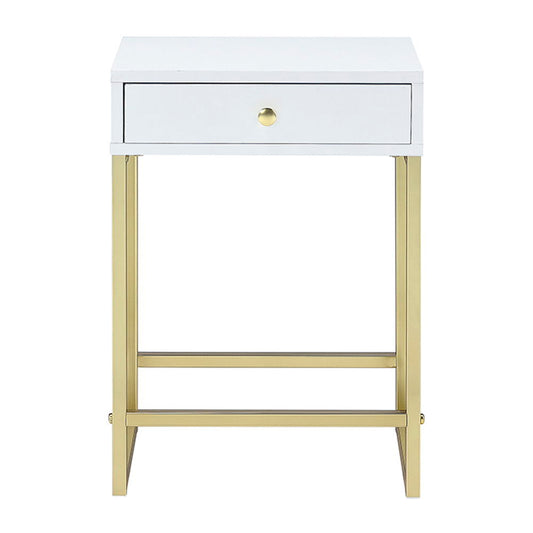 Coleen - Accent Table - White & Brass