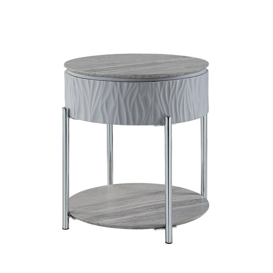 Yukino - End Table - Gray High Gloss & Chrome