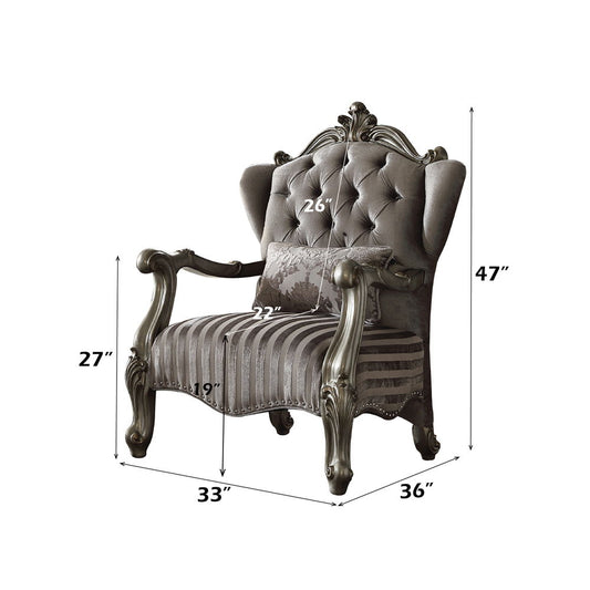 Versailles - 47" Chair With Pillow - Velvet & Antique Platinum