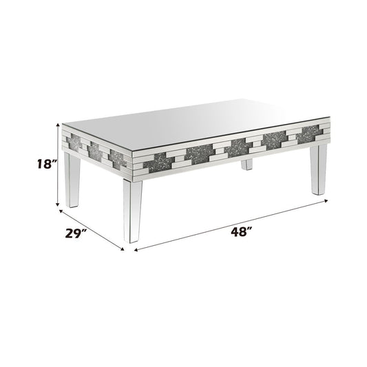 Noralie - 48" X 29" Coffee Table - Mirrored & Faux Diamonds