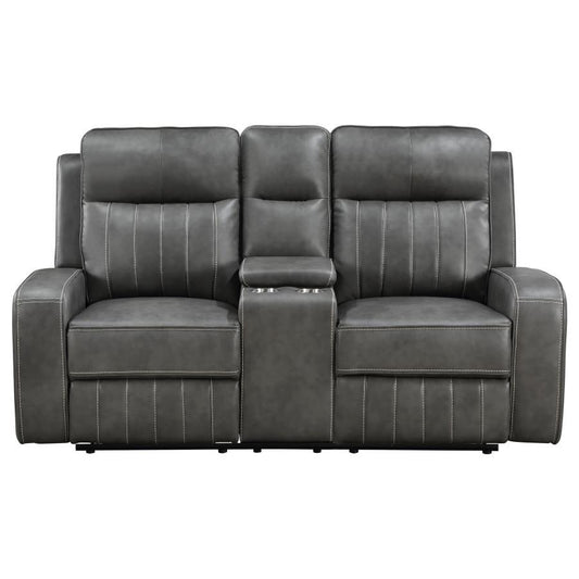Raelynn - Upholstered Track Arm Motion Loveseat - Gray