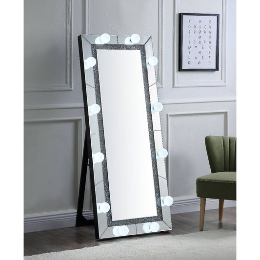 Noralie - 63" X 26" Floor Mirror - Mirrored & Faux Diamonds