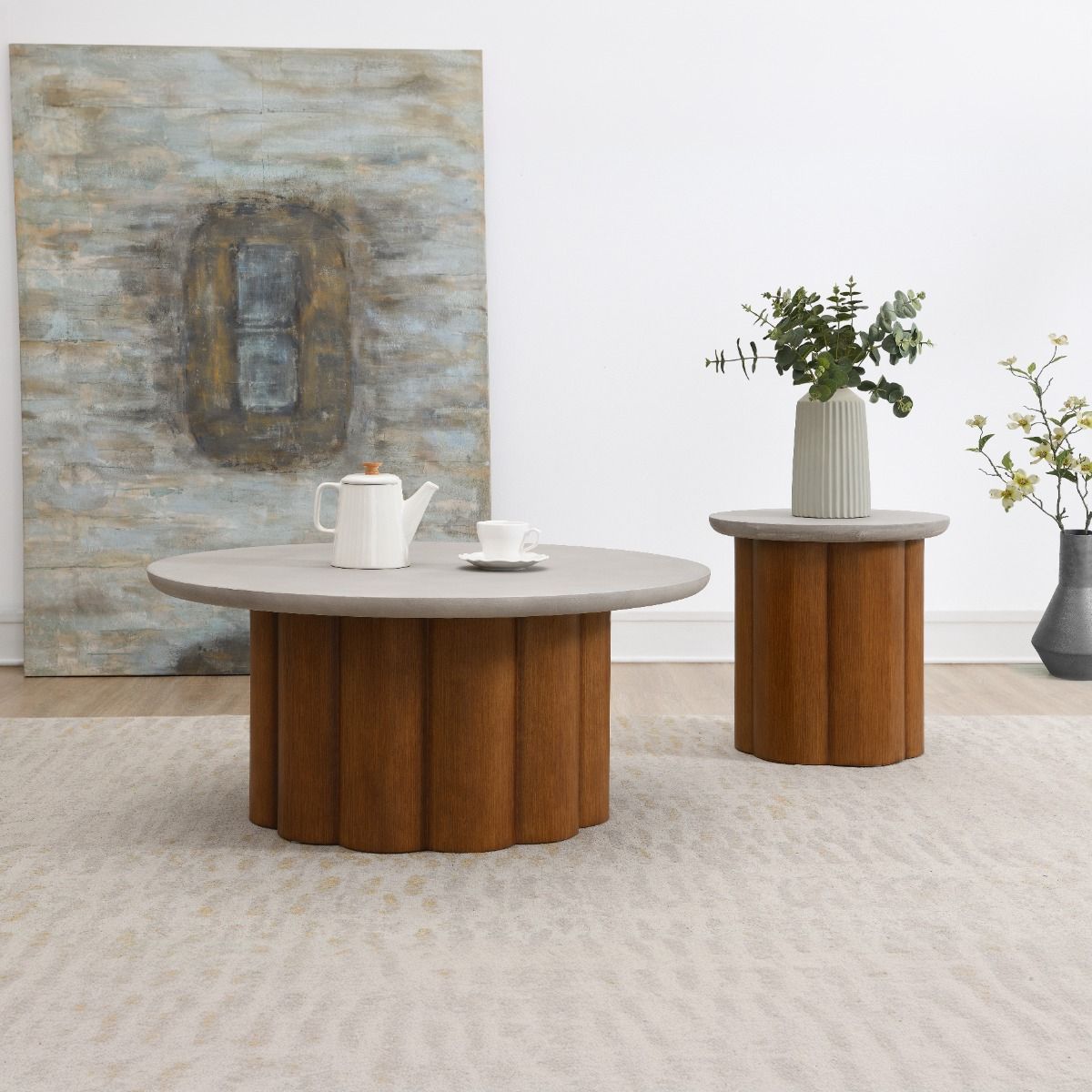 Evelyn - End Table - Faux Concrete Top & Walnut Finish