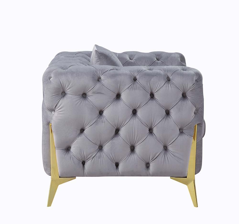Jelanea - Loveseat With 2 Pillows - Gray Velvet & Gold