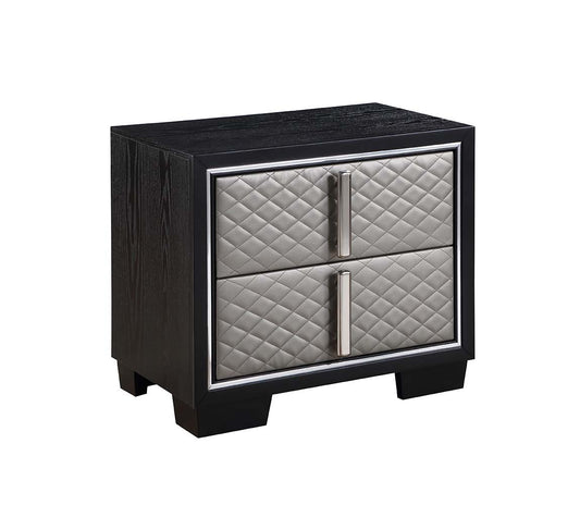 Nicola - Nightstand - Silver Synthetic Leather & Black