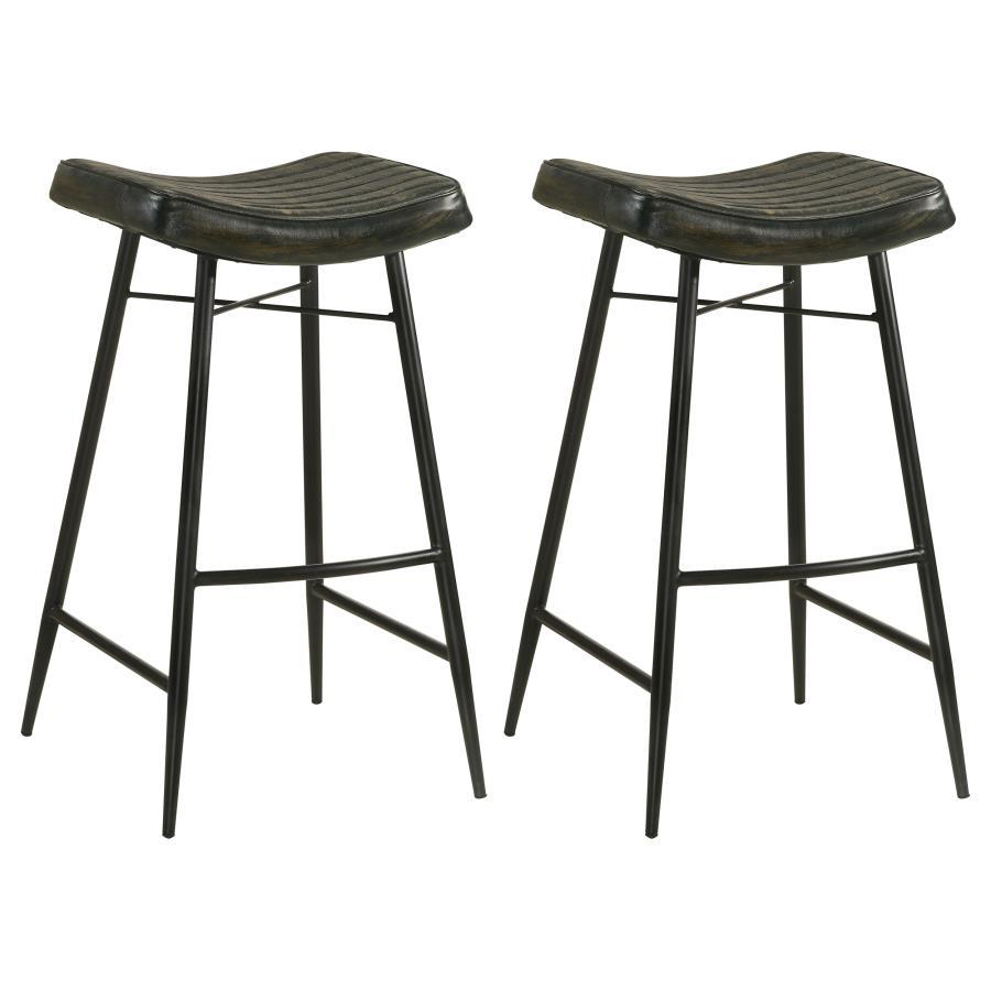 Bayu Leather Upholstered Saddle Seat Backless Bar Stool (Set of 2)