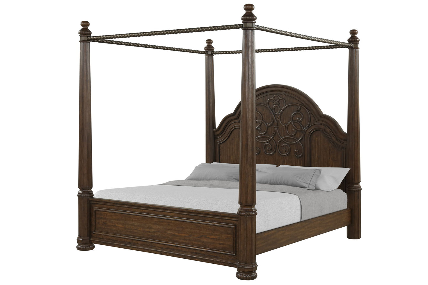 Tuscany - Queen Canopy Bed - Warm Mahogany