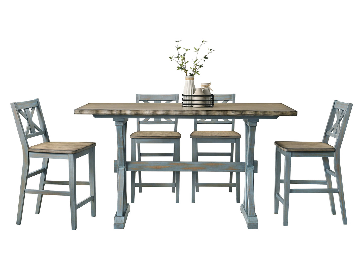 Summerville II - Counter Dining Table - Light Blue / Rustic