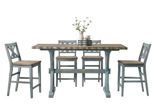 Summerville II - Counter Dining Table - Light Blue / Rustic