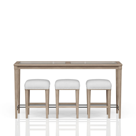 Citrus Heights - Frosted Glass Console Table With 3 Stools - Sand