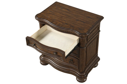 Tuscany - 3 Drawer Nightstand Wooden Top With USB - Warm Mahogany