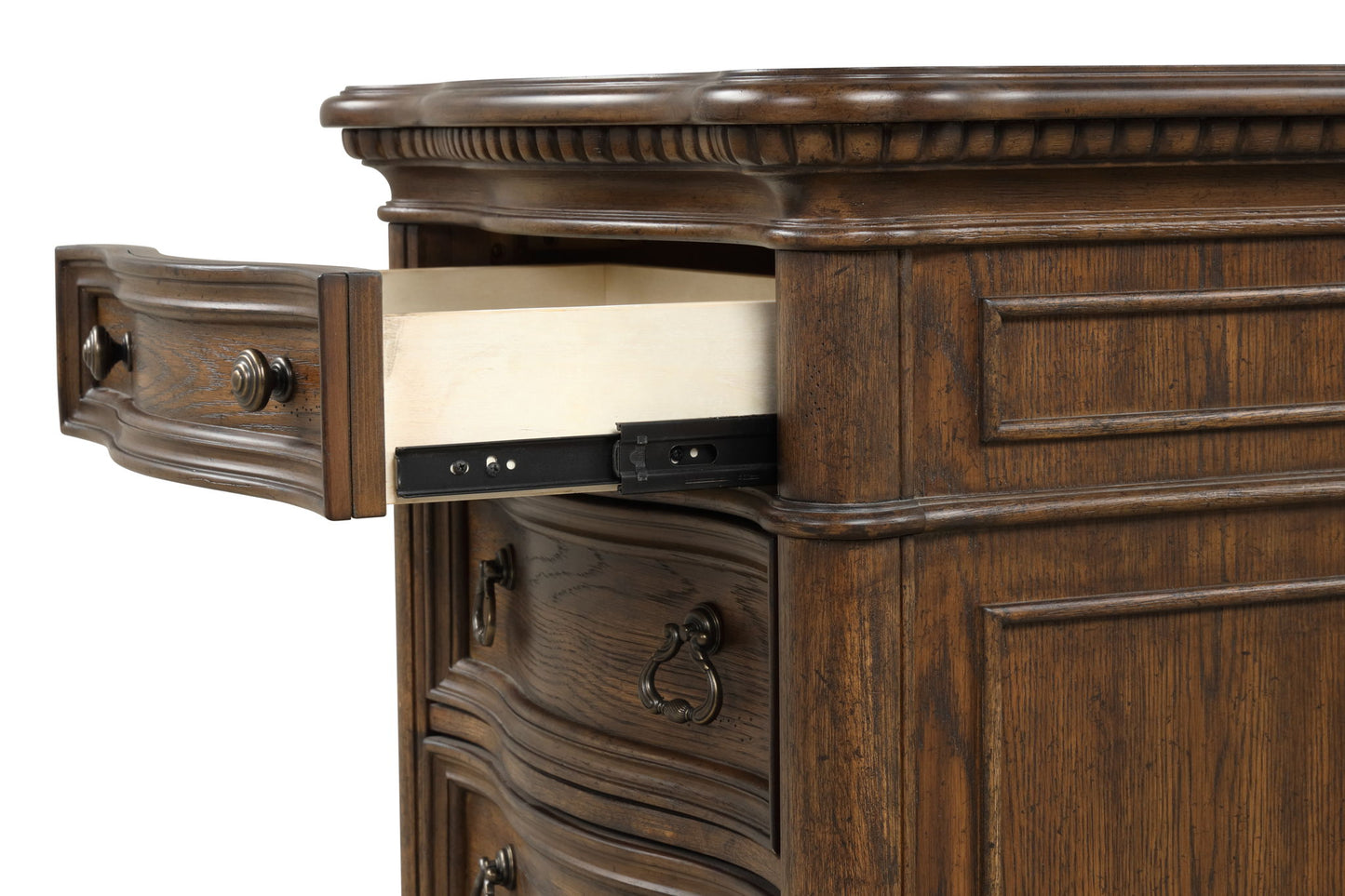 Tuscany - 3 Drawer Nightstand Wooden Top With USB - Warm Mahogany
