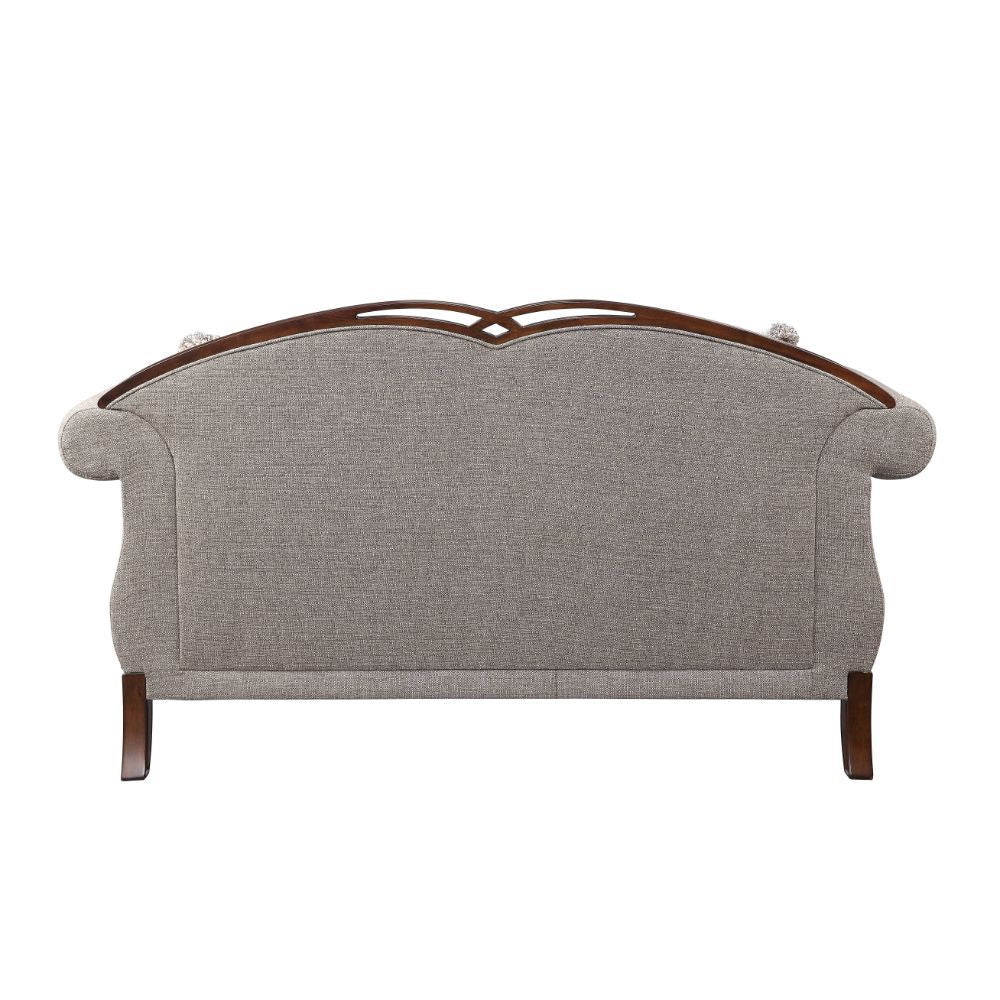 Miyeon - Loveseat With 3 Pillows - Fabric & Cherry
