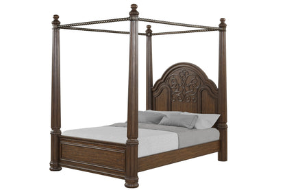 Tuscany - Queen Canopy Bed - Warm Mahogany