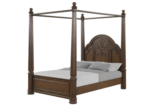Tuscany - Queen Canopy Bed - Warm Mahogany