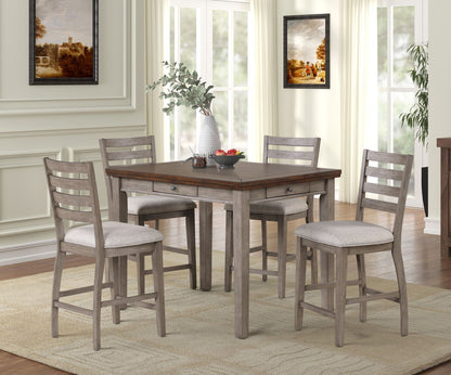 Will Dining - Counter Dining Table With 4 Drawers - Gray / Brown