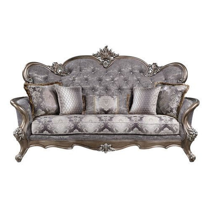Elozzol - Sofa With 5 Pillows - Fabric & Antique Bronze Finish - 54"