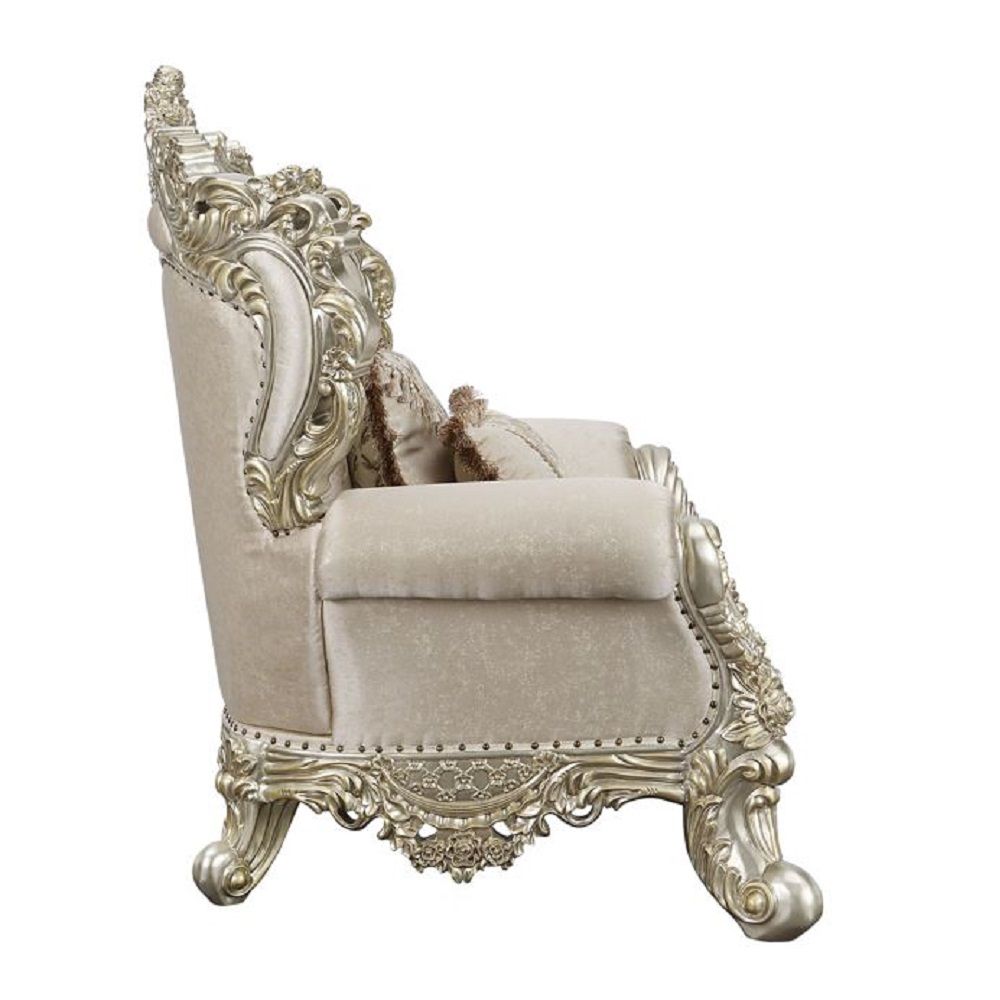Danae - Loveseat With 5 Pillows - Fabric, Champagne & Gold