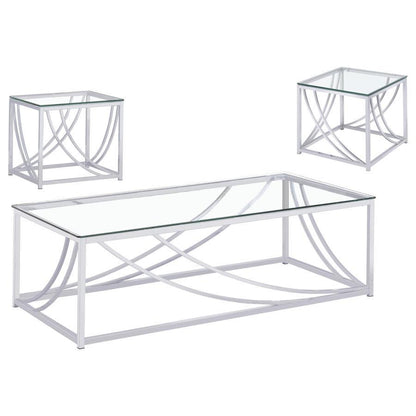Lille - 3 Piece Glass Top Coffee End Sofa Table Set - Chrome